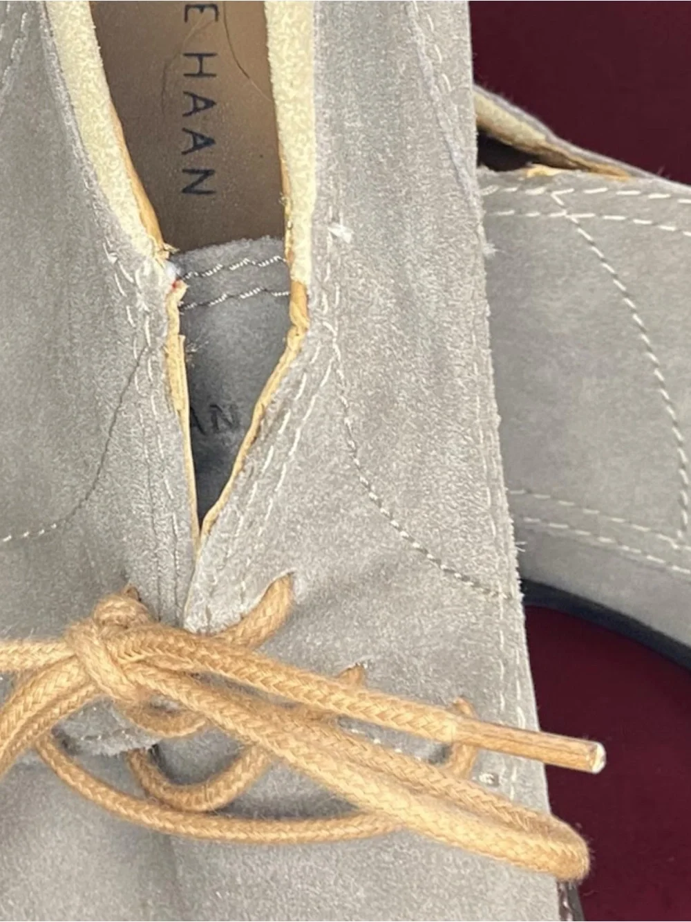 COLE HAAN - Men's Suede Chukka Boots in Light Gray with Tan Laces